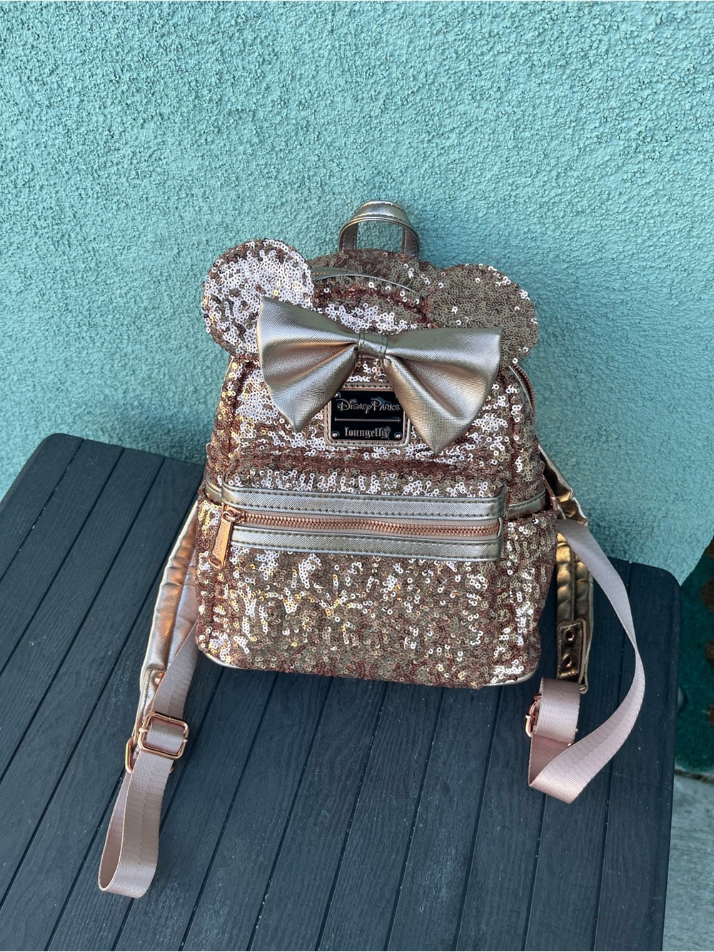 Disney Loungefly Gold Sequin Mini Backpack with Bow